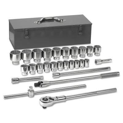 Apex Tool Group 27 Piece Surface Drive Socket Sets With 24 Tooth Ratchet, 1/2 in, 12 Point, 80880