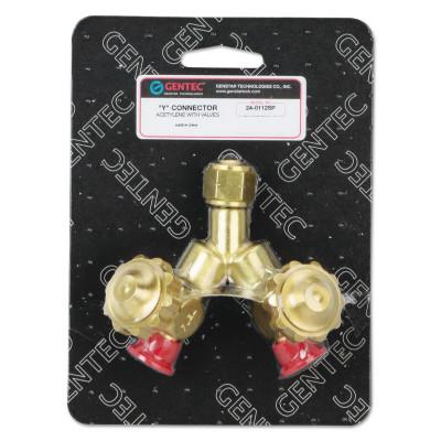 Gentec CGA Adapters and Valves, "Y" Connection, 200 PSI, Brass, 9/16 in - 18, 24-0112SP