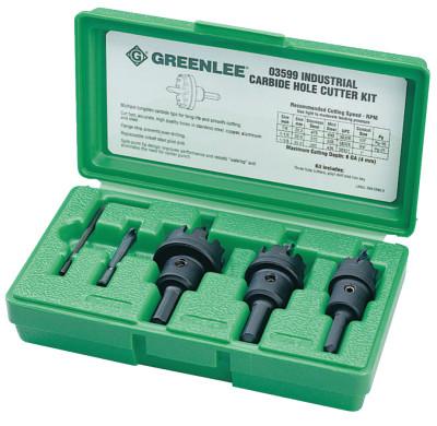 Greenlee® Carbide-Tipped Hole Cutter Kits, Tungsten, 7/8 in-1 3/8 in Cut Diam., 635