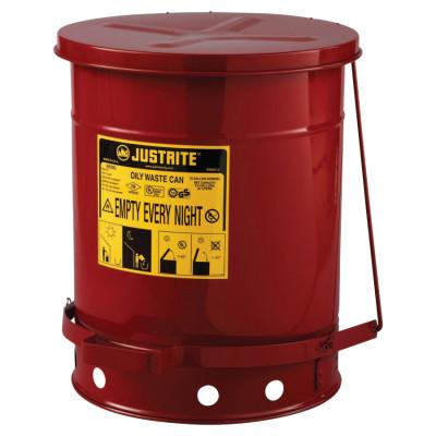 Justrite Red Oily Waste Can, 10 Gal, Red, Foot Operated Cover, 09300