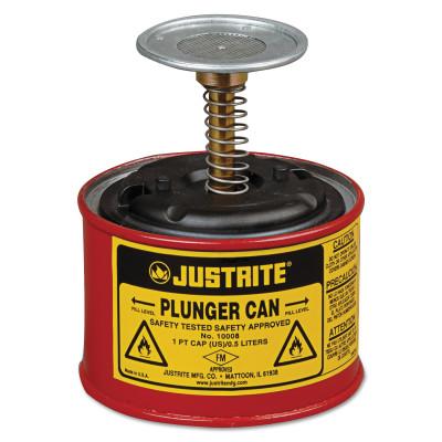 Justrite Plunger Cans, Hazardous Liquid Storage Can, 1 pt, Red, 10008