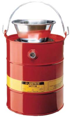 Justrite Drain Cans, Flammable Waste Can, 5 gal, Red, Funnel, 10905