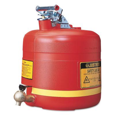 Justrite Nonmetallic Safety Cans for Laboratories, Hazardous Liquid Storage, 5 gal, Red, 14545