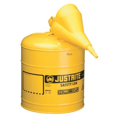 Justrite Type I Steel Safety Can, Diesel, 5 gal, Yellow, with Funnel, 7150210