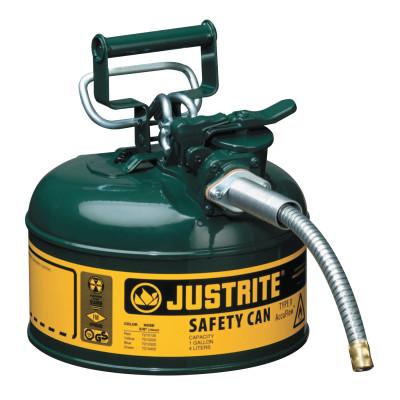 Justrite Type II AccuFlow Safety Cans, Flammables, 1 gal, Green, 7210420