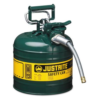 Justrite Type II AccuFlow Safety Cans, Gas/Oil, 2 gal, Green, 7220420