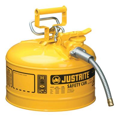 Justrite Type II AccuFlow Safety Cans, Flammables, 2 1/2 gal, Yellow, 7225220