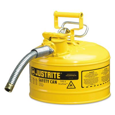 Justrite Type II AccuFlow Safety Cans, Diesel, 2 1/2 gal, Yellow, 7225230