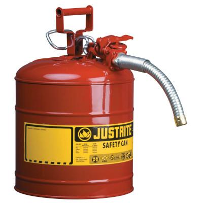 Justrite Type II AccuFlow Safety Cans, Flammables, 2.5 gal, Red, Flame Arrestor, 1" Hose, 7225130