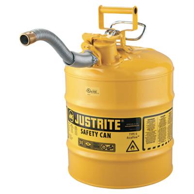Justrite Type II AccuFlow Safety Cans, Diesel, 5 gal, Yellow, 1" Hose, 7250230