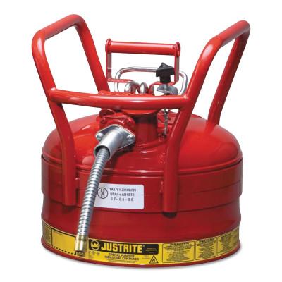 Justrite Type II AccuFlow™ DOT Steel Safety Can, 2-1/2 gal, Red, 1 in Metal Hose, Roll Bars, 7325130