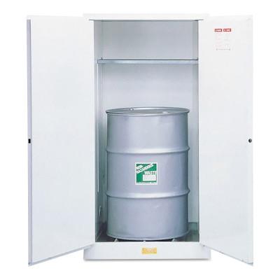 Justrite White Drum Cabinets for Flammable Waste, Manual-Closing, 1 Vertical 55 gal. Drum, 8962053