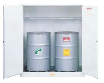 Justrite White Drum Cabinets for Flammable Waste, Manual-Closing, 2 Vertical 55 gal. Drum, 8991053