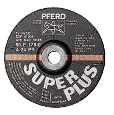 Pferd Depressed Center Wheel, 4 in Dia, 1/4 in Thick, 5/8 Arbor, 24 Grit Alum. Oxide, 61000