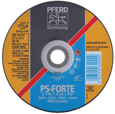 Pferd Depressed Center Wheel, 9 in Dia, 1/4 in Thick, 7/8 Arbor, 24 Grit Alum. Oxide, 61005