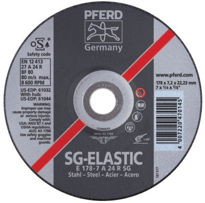 Pferd Depressed Center Grinding Wheel, 6 in Dia, 1/4 in Thick, 7/8 Arbor, 24 Grit, 61030