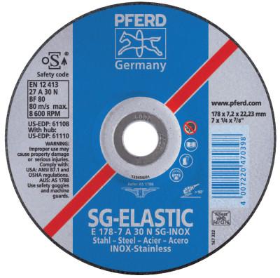 Pferd Premium SG-INOX Wheel, 7 in Dia, 1/4 in Thick, 5/8 Arbor, 30 Grit, Alum Oxide, 61110