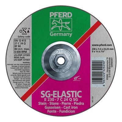 Pferd Depressed Center Grinding Wheel, 9 in Dia, 1/4 in Thick, 5/8 Arbor, Silicon, 61507