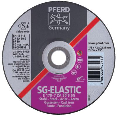 Pferd Depressed Center Grinding Wheel, 7 in Dia, 1/4 Thick, 7/8 Arbor, 30 Grit Alum., 61605