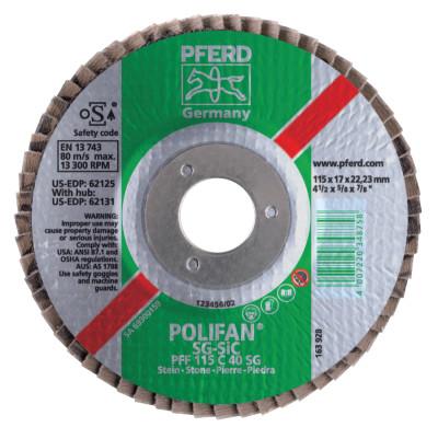 Pferd Type 27 POLIFAN SG Flap Discs, 7", 80 Grit, 5/8 Arbor, 8,600 rpm, AluminumOx(A), 62272