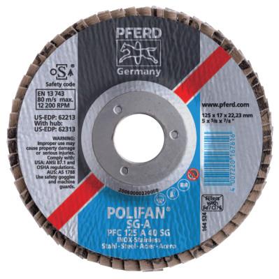 Pferd Type 29 POLIFAN SG Flap Discs, 5", 40 Grit, 5/8 Arbor, Aluminum Oxide, 62313