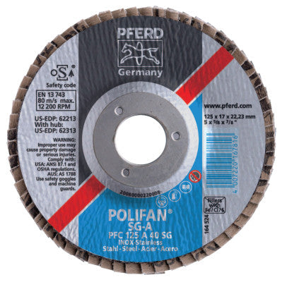 Pferd Type 29 POLIFAN SG Flap Discs, 5", 60 Grit, 7/8 Arbor, Zirconia, 62226
