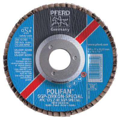 Pferd Type 29 POLIFAN SGP Flap Discs, 7", 40 Grit, 7/8 Arbor, 8,600 rpm, Ceramic Ox, 62669