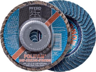 Pferd POLIFAN Flap Discs, 5 in, 36 Grit, 7/8 in Arbor, 12,200 rpm, 62955