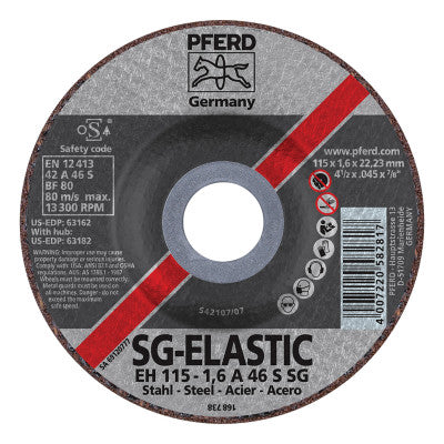 Pferd Type 27 Premium Performance SG Depressed Center Cut-Off Wheel, 4-1/2 in dia, 0.045 in Thick, 30 Grit, Alum Oxide, 63162