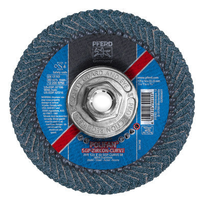 Pferd POLIFAN® SGP CO-Curve Flap Wheel, 4-1/2 in x 7/8 in, 60 Grit, 13300 RPM, 67234