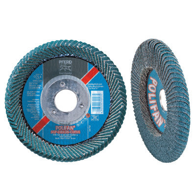 Pferd POLIFAN® SGP Zircon-Curve Radial Type PFR Flap Disc, 4-1/2 in x 5/8 in, 40 Grit, 5/8 in to 11 Arbor, 13,300 RPM, 67359