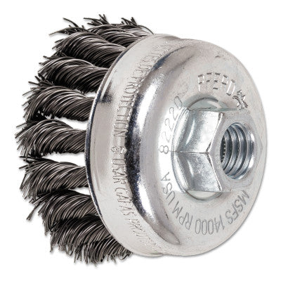 Pferd Mini Knot Cup Brush, 2-3/4 in dia, 5/8 in to 11 Arbor, 0.020 in Carbon Steel Wire, 82220