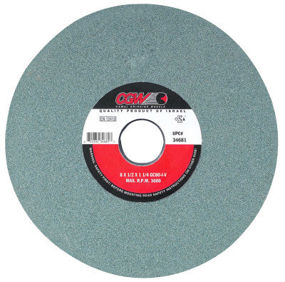 CGW Abrasives Green Silicon Carbide Surface Grinding Wheels, T5, 8 X 3/4, 1 1/4" Arbor, 60, I, 34692