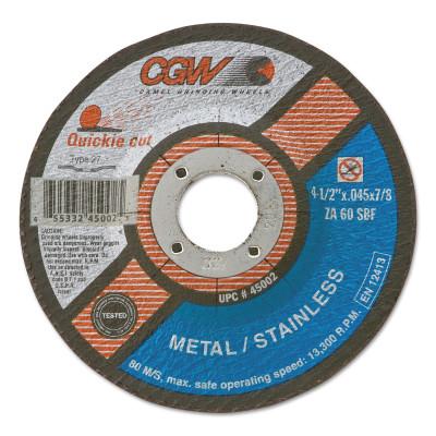 CGW Abrasives Cut-Off Wheel, Type 27, 7 in Dia, 1/16 in Thick, 60 Grit Zirconia/Alum., 45008