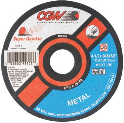 CGW Abrasives Reinforced Cut-Off Wheel, 5 in Dia, .045 in Thick, 60 Grit Alum. Oxide, 45105