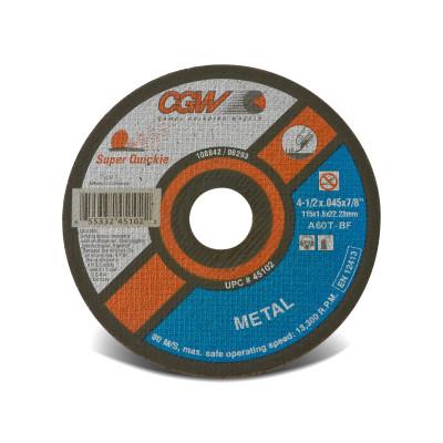 CGW Abrasives Reinforced Cut-Off Wheel, Type 1, 6 in Dia, .045 in Thick, 60 Grit Alum. Oxide, 45106