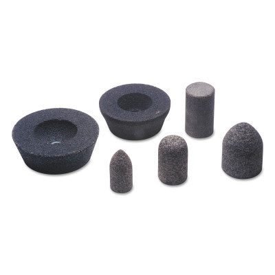 CGW Abrasives Resin Cones and Plugs, Type 18, 1 1/2 in Dia, 3 in Thick, 3/8 Arbor, 24 Grit, 49032