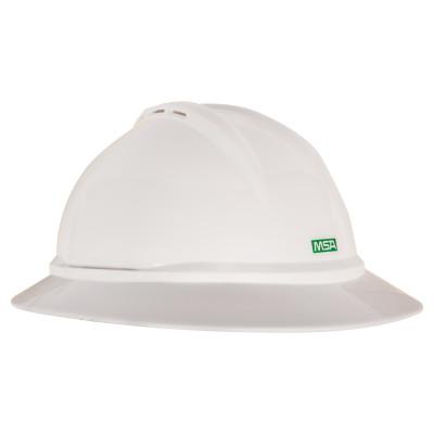 MSA V-Gard® 500 Protective Caps and Hats, 4-point Ratchet, Vented Full Brim Hard Hat, White, 10167911