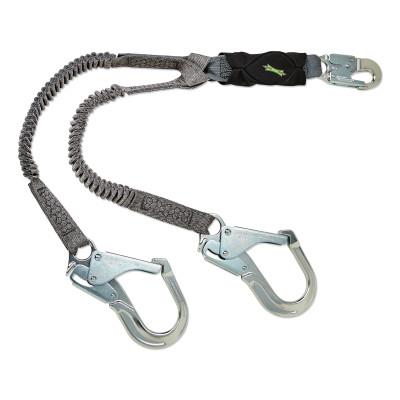 MSA V-Series Stretch Twin-Leg Energy Absorbing Lanyard, 310 lb, 6 ft, Lg Snap Hooks, 10193555