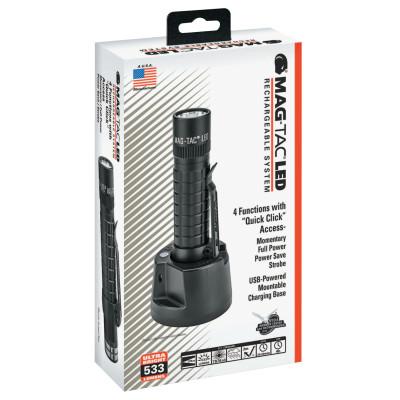 MAG-Lite?? MAG-TAC?? LED Rechargeable Flashlight System, Plain Bezel, Black, 533 lumens, TRM1RE4