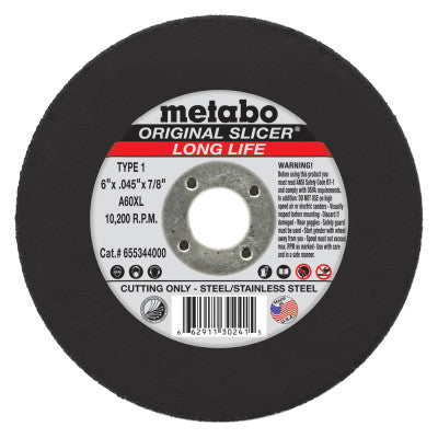 Metabo Original Slicer Cutting Wheel, 6 in Dia, .045 in Thick, 36 Grit Aluminum Oxide, 55344