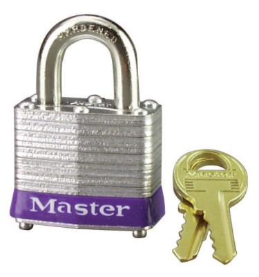 Master Lock® No. 3 Laminated Steel Pin Tumbler Padlocks,9/32" Dia, 3/4"L X 5/8"W, Silver/Blue, 3D
