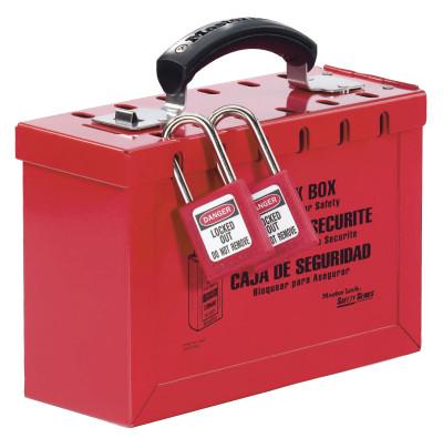 Master Lock® Group Lock Box, 9-1/4 in L x 6 in H x 3-3/4 in W, Steel, Red, 498A