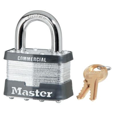 Master Lock® Laminated Steel Pin Tumbler Padlocks, 3/8 in Dia, 15/16 in Width, Chrome, 5KA-A1378