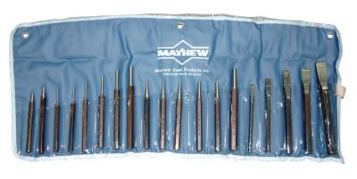 Mayhew™ 19 Piece Punch & Chisel Kits, Pointed; Round, English, Pouch, 61019