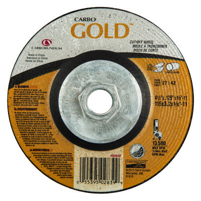 Carborundum Depressed Center Wheel, 4 1/2 in Dia, 1/8 in Thick, 5/8 in Arbor, 24 Grit, 05539502839