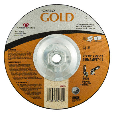 Carborundum Depressed Center Wheel, 7 in Dia, 1/8 in Thick, 24 Grit Aluminum Oxide, 05539504716