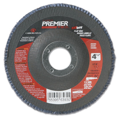 Carborundum Premier Red Zirconia Alumina Type 27 Fat Boy Flap Discs, 7", 40 Grit, 5/8 Arbor, 05539570542
