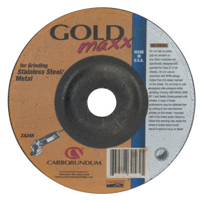 Carborundum Depressed Center Wheel, 9 in Dia, 1/4 in Thick, 7/8 in Arbor, 24 Grit, 05539570196