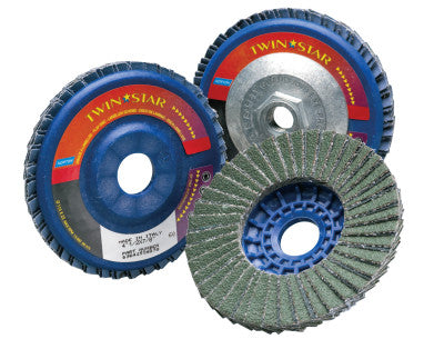 Saint-Gobain Type 27 TwinStar Flap Discs, 4 1/2 in, 40 Grit, 7/8 in Arbor, 13,000 rpm, 63642504877